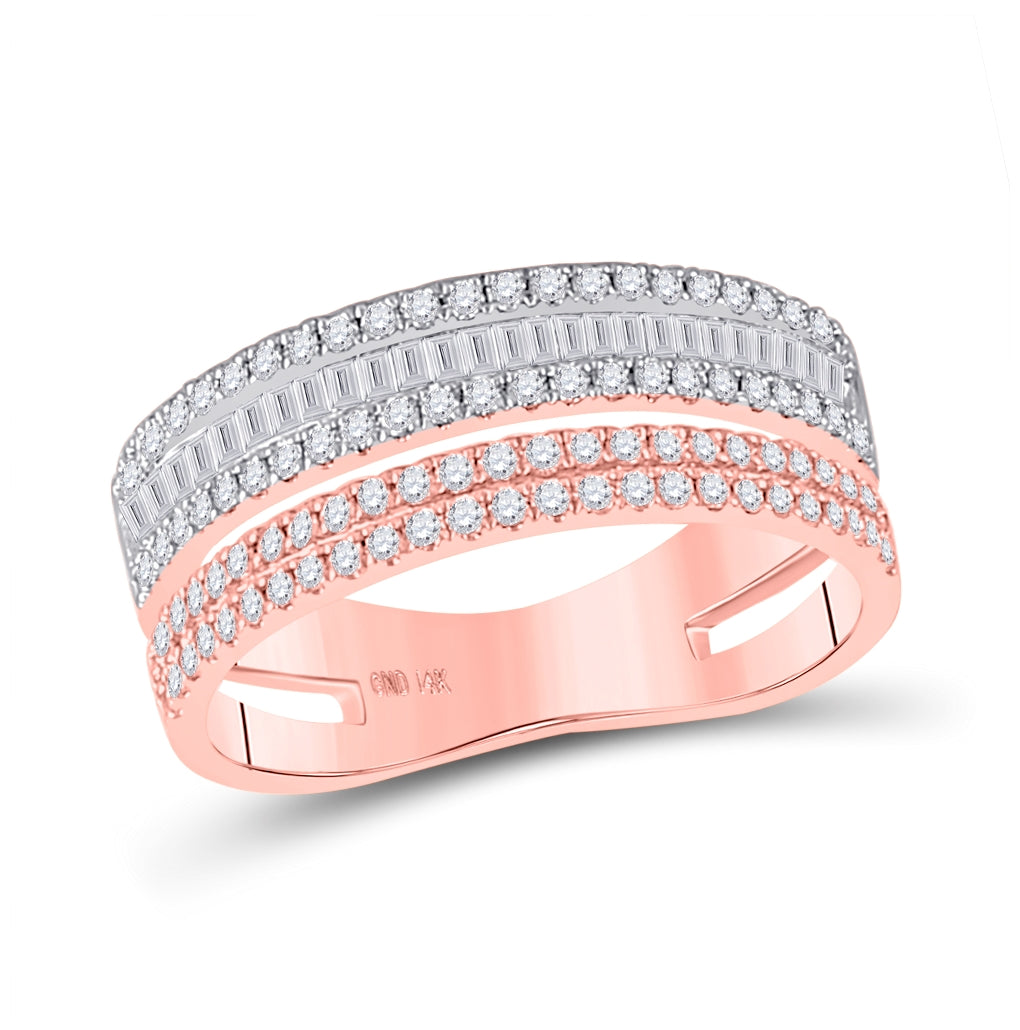 14K Rose Gold Womens Baguette Round Diamond Parallel Band Ring 3/4 Cttw, Womens Size: 5-10