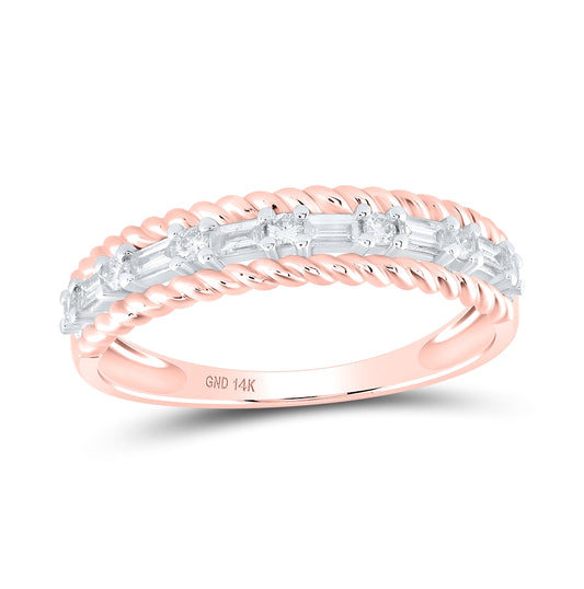 14K Rose Gold Womens Baguette Diamond Anniversary Band Ring 1/3 Cttw, Womens Size: 5-10