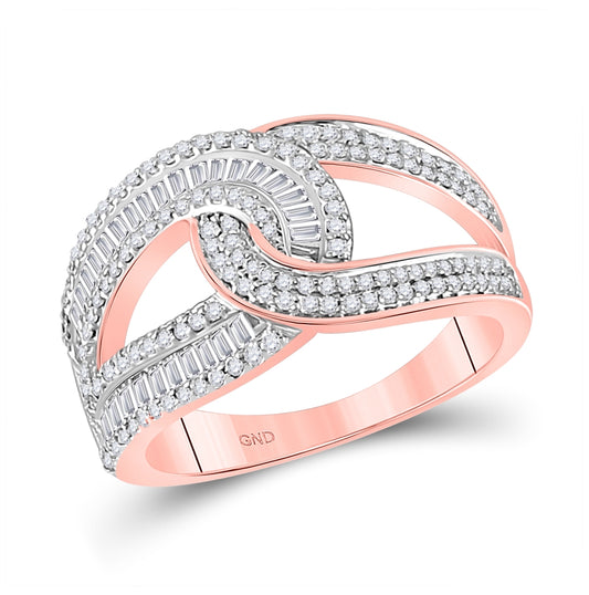 14K Rose Gold Womens Baguette Diamond Intertwined Band Ring 3/4 Cttw, Womens Size: 5-10