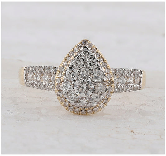 14K Yellow Gold Round Diamond Pear Cluster Bridal Wedding Engagement Ring 3/4 Cttw, Womens Size: 5-10