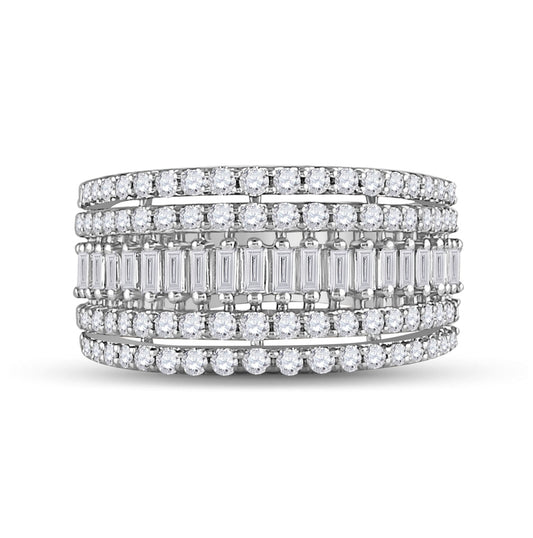 14kt White Gold Womens Baguette Diamond Fashion Modern Cocktail Ring 1.00 Cttw