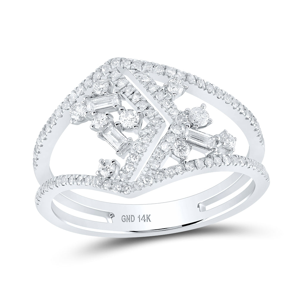 14K White Gold Womens Round Diamond Modern Geometric Band Ring 3/8 Cttw, Womens Size: 5-10