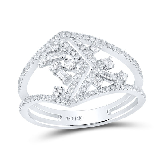 14K White Gold Womens Round Diamond Modern Geometric Band Ring 3/8 Cttw, Womens Size: 5-10