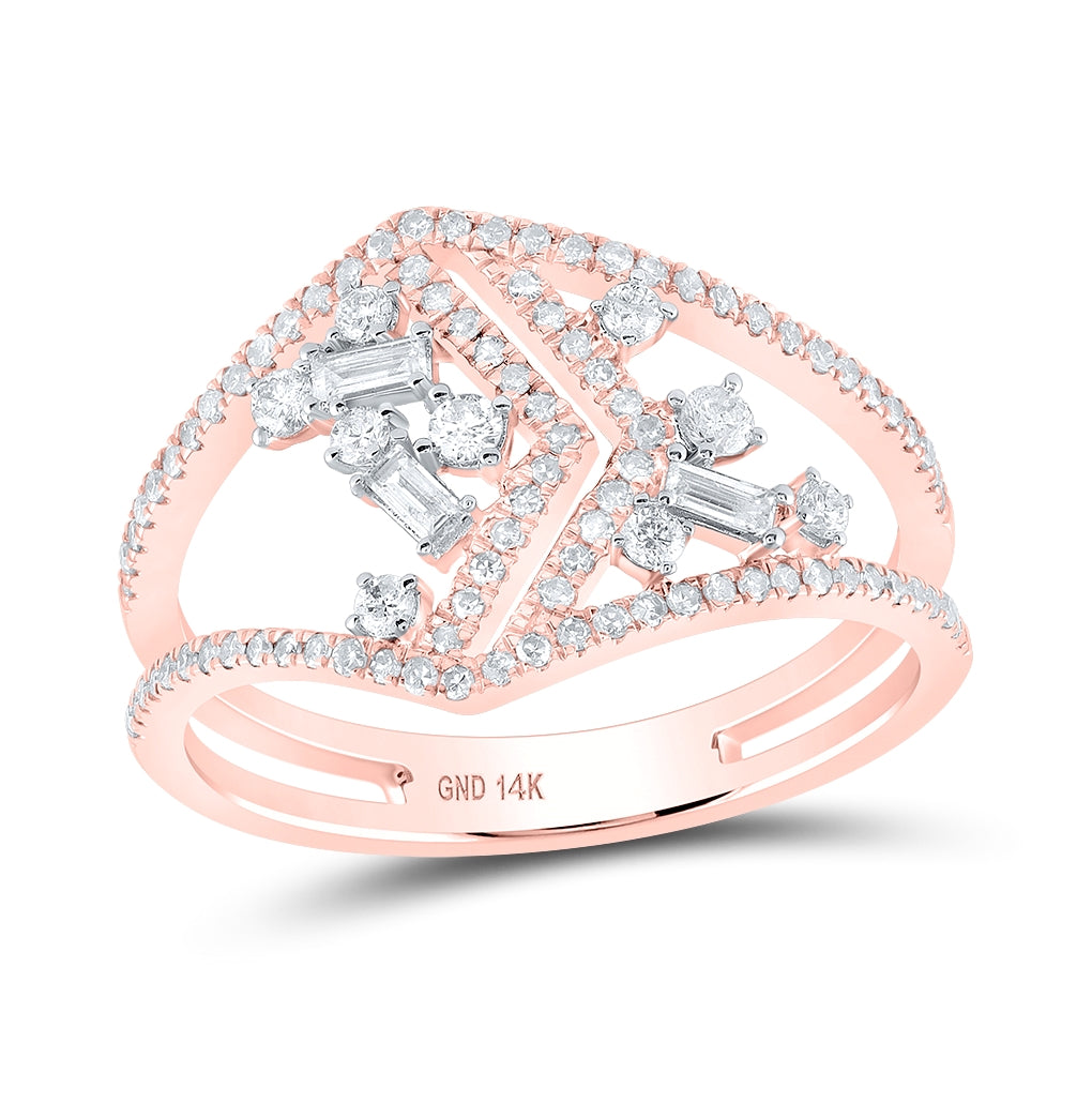 14K Rose Gold Womens Baguette Diamond Scattered Negative Space Band Ring 3/8 Cttw, Womens Size: 5-10