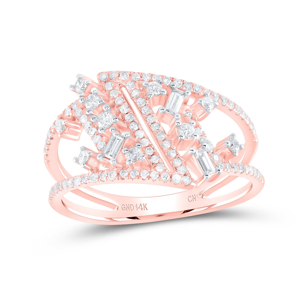 14K Rose Gold Womens Baguette Diamond Scattered Band Ring 1/2 Cttw, Womens Size: 5-10