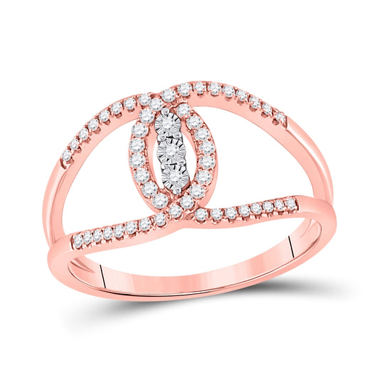 14K Rose Gold Womens Round Diamond Fashion 3-stone Ring 1/5 Cttw, Womens Size: 5-10