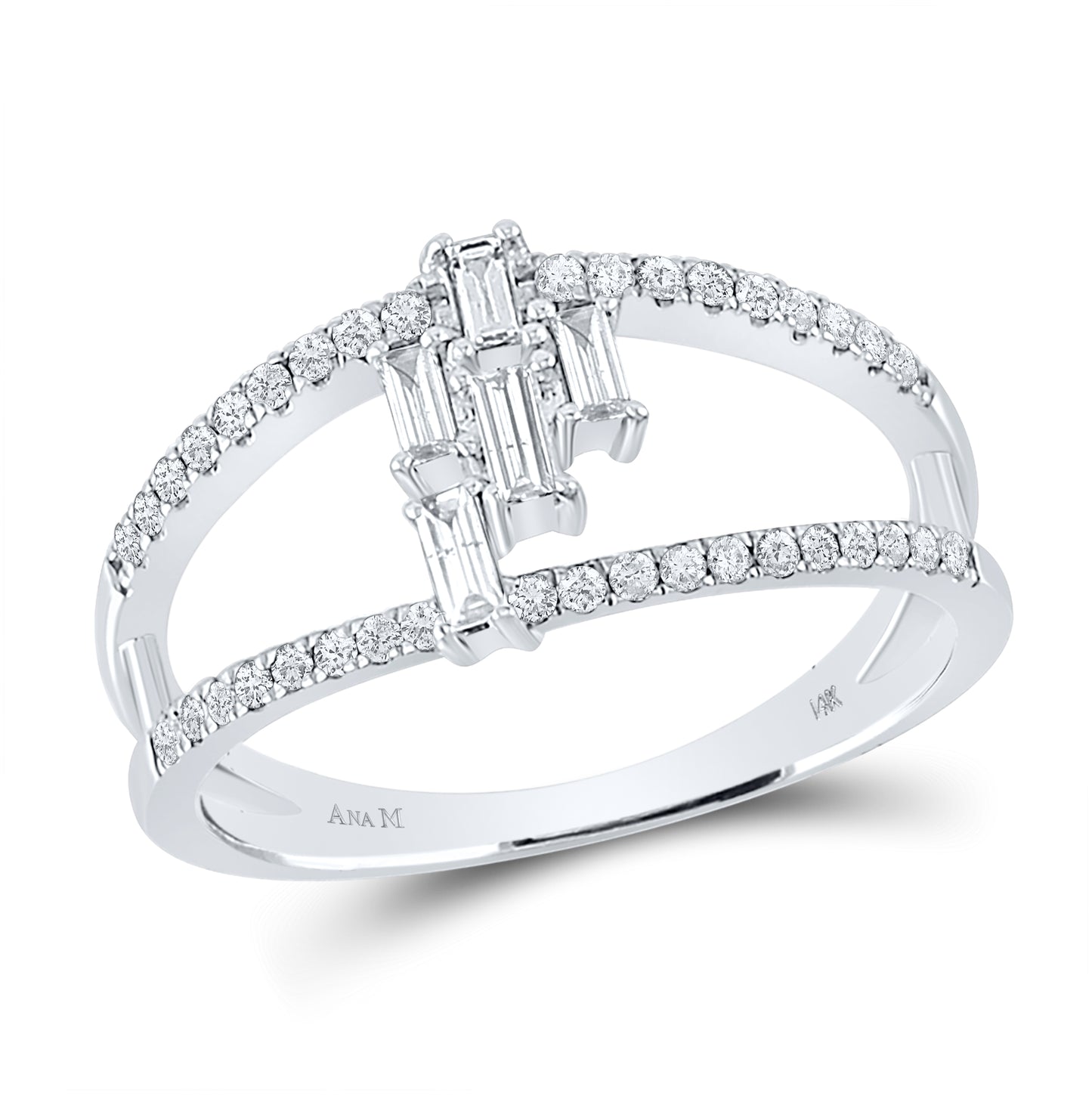 14K White Gold Womens Baguette Diamond Modern Cluster Fashion Ring 1/3 Cttw, Womens Size: 5-10