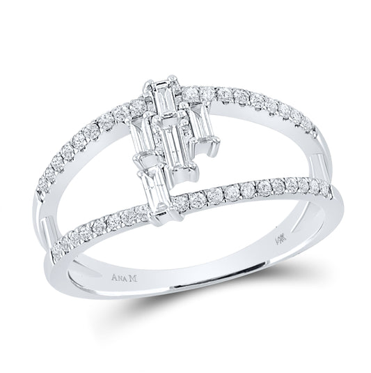 14K White Gold Womens Baguette Diamond Modern Cluster Fashion Ring 1/3 Cttw, Womens Size: 5-10