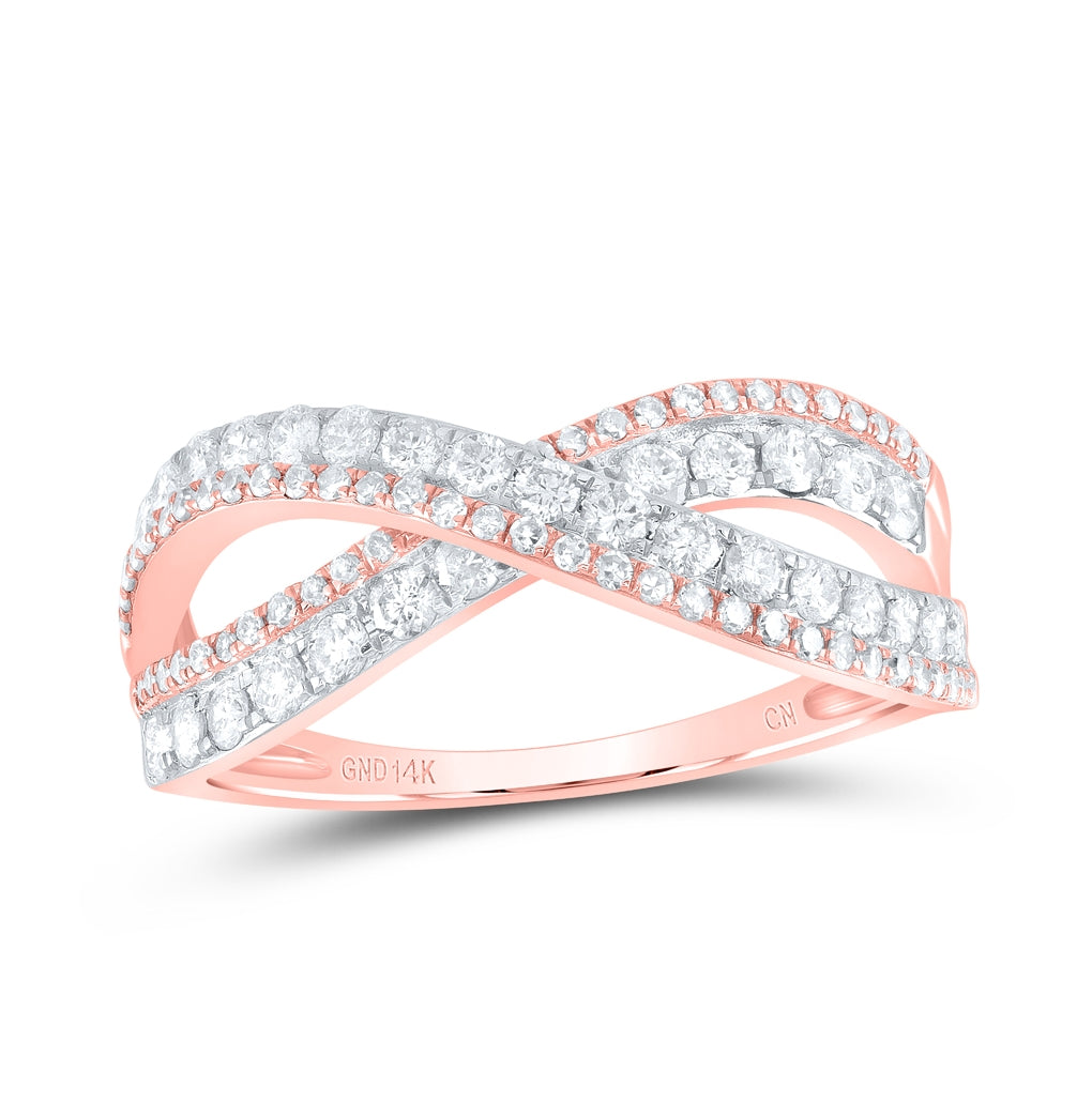 14K Rose Gold Womens Round Diamond Crossover Band Ring 3/4 Cttw, Womens Size: 5-10