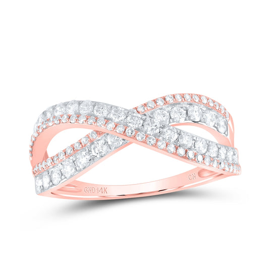 14K Rose Gold Womens Round Diamond Crossover Band Ring 3/4 Cttw, Womens Size: 5-10