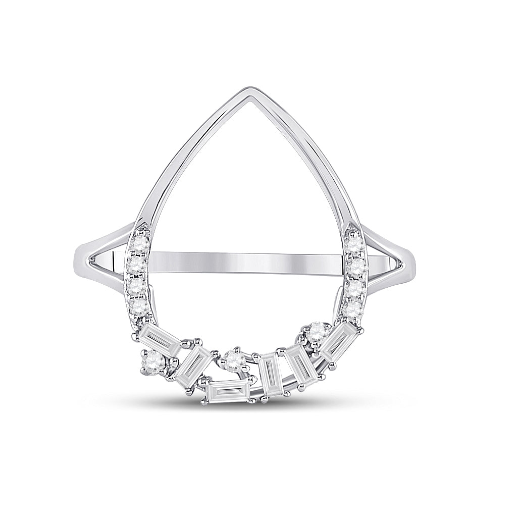 14K White Gold Womens Round Diamond Teardrop Scattered Fashion Ring 1/5 Cttw, Womens Size: 5-10