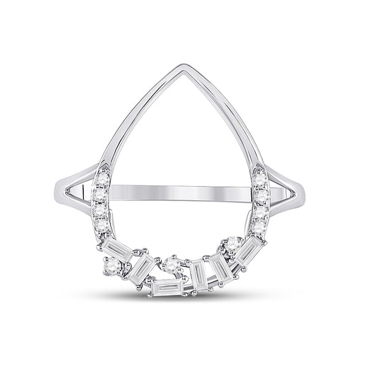 14K White Gold Womens Round Diamond Teardrop Scattered Fashion Ring 1/5 Cttw, Womens Size: 5-10