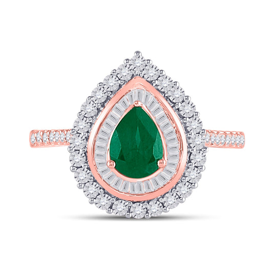 14kt Rose Gold 3/8ctw Diamond 1/2 Ct Emerald Ring