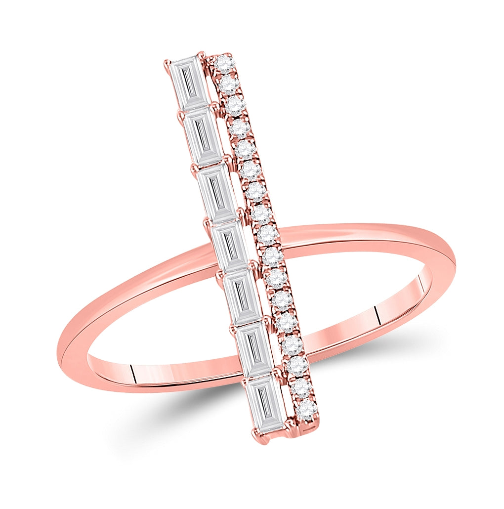 14K Rose Gold Womens Baguette Diamond Linear Fashion Ring 1/3 Cttw, Womens Size: 5-10
