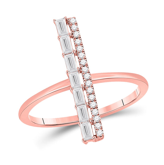 14K Rose Gold Womens Baguette Diamond Linear Fashion Ring 1/3 Cttw, Womens Size: 5-10