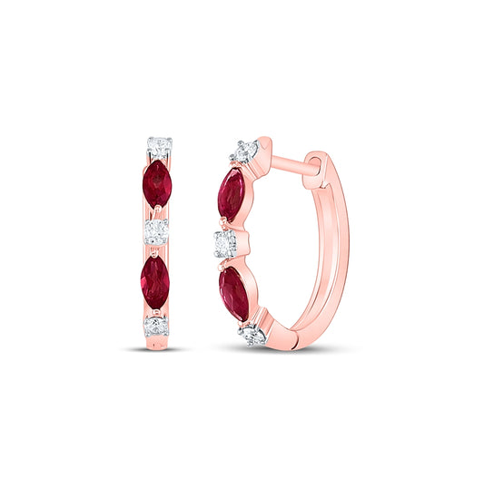 14kt Rose Gold 1/8ctw Diamond 1/3ct Mq Ruby Earring