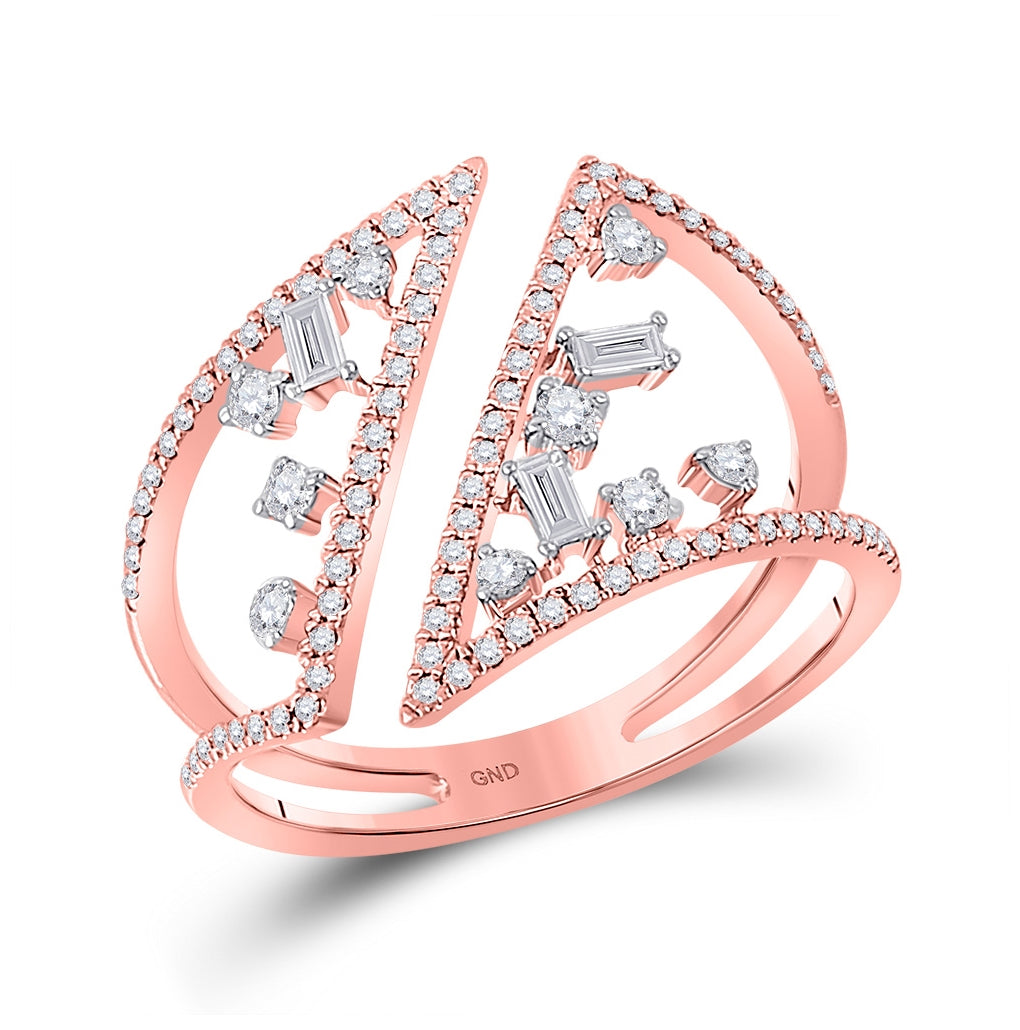 14K Rose Gold Womens Round Diamond Modern Geometric Band Ring 3/8 Cttw, Womens Size: 5-10