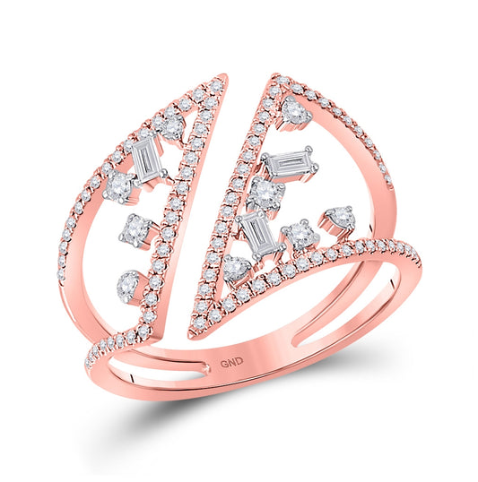 14K Rose Gold Womens Round Diamond Modern Geometric Band Ring 3/8 Cttw, Womens Size: 5-10