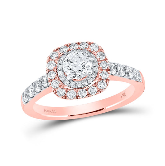 14K Rose Gold Round Diamond Halo Bridal Wedding Engagement Ring 1 Cttw, Womens Size: 5-10