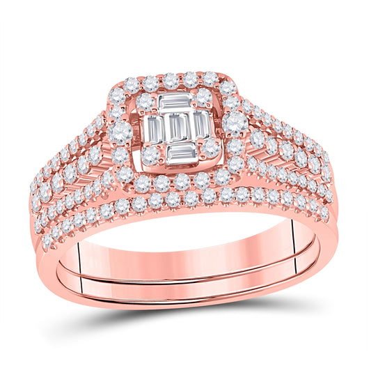 14K Rose Gold Baguette Diamond Square Bridal Wedding Engagement Ring 7/8 Cttw, Womens Size: 5-10