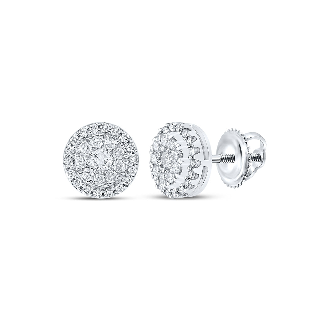 10K White Or Yellow Gold Womens Round Diamond Halo Earrings