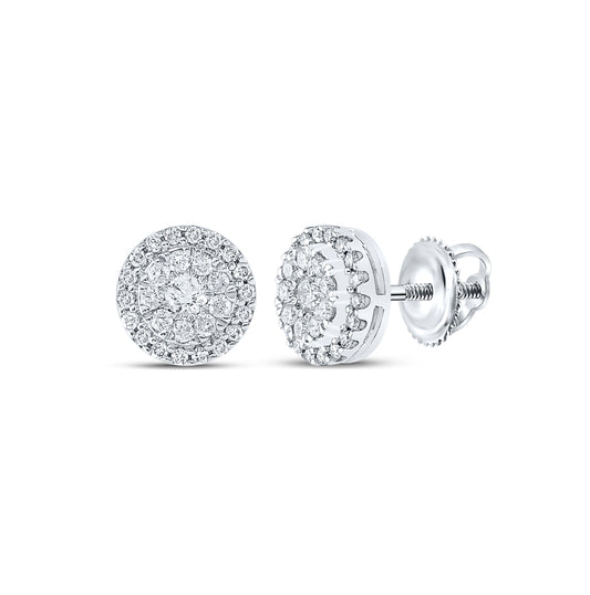 10K White Or Yellow Gold Womens Round Diamond Halo Earrings