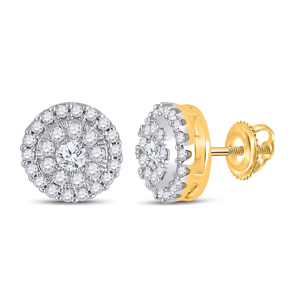 10K White Or Yellow Gold Womens Round Diamond Halo Earrings