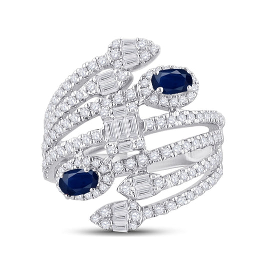 14kt White Gold 1 1/5ctw Diamond Ana M  5x3 Mm Sapphire Natural Gem Diana Ring