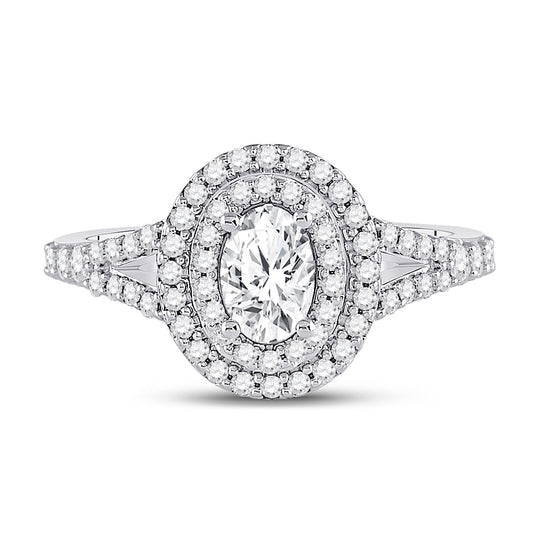 14K White Gold Oval Diamond Halo Bridal Wedding Engagement Ring 1 Cttw, Womens Size: 5-10
