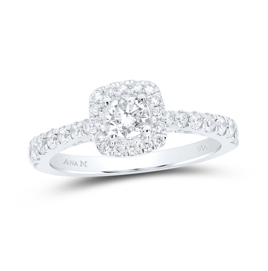 14K White Gold Round Diamond Halo Bridal Wedding Engagement Ring 1ctw, Women's Size: 5-10