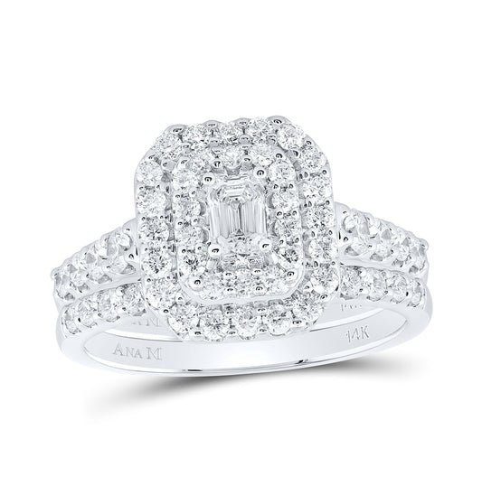 14K White Gold Emerald Diamond Bridal Wedding Ring Band Set 1-1/2ctw , Womens Size: 5-10