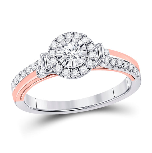 10K Two-tone Gold Round Diamond Halo Bridal Wedding Engagement Ring 1/2 Cttw, Womens Size: 5-10