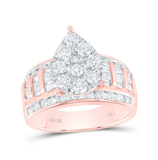 10K Rose Gold Round Diamond Tear Cluster Bridal Wedding Engagement Ring 2 Cttw, Womens Size: 5-10
