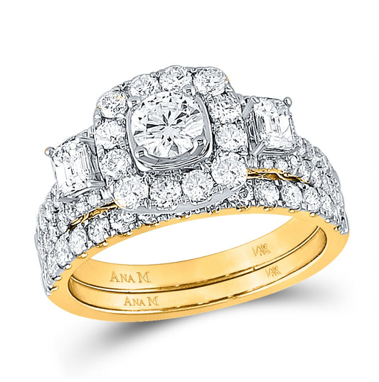 14K Yellow Gold Round Diamond Bridal Wedding Ring Band Set 2ctw, Womens Size: 5-10