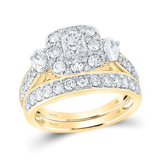 14K Yellow Gold Princess Diamond Bridal Wedding Ring Band Set 2ctw, Womens Size: 5-10