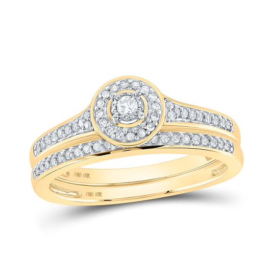 10kt Yellow Gold Womens Round Diamond Bridal Wedding Engagement Ring Band Set 1/5 Cttw