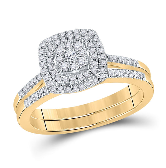 10kt Yellow Gold Womens Round Diamond Bridal Wedding Engagement Ring Band Set 1/3ctw