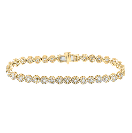 14kt Yellow Gold Womens Round Diamond Statement Halo Tennis Bracelet 3.00 Cttw