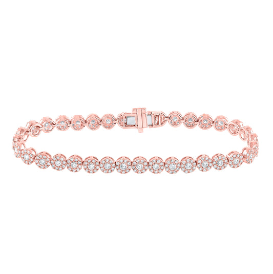 14kt Rose Gold Womens Round Diamond Statement Halo Tennis Bracelet 3.00 Cttw