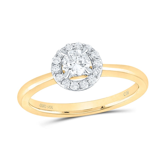14K Yellow Gold Round Diamond Halo Bridal Wedding Engagement Ring 1/2ctw, Womens Size: 5-10