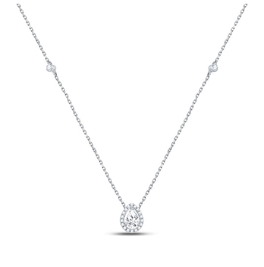14K White Gold Womens Pear Diamond Fashion Teardrop Necklace 1/2 Cttw, Length: 17.99 In