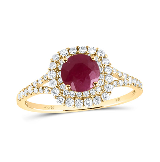 14kt Yellow Gold Womens Round Ruby Halo Bridal Wedding Engagement Ring 1-3/8 Cttw