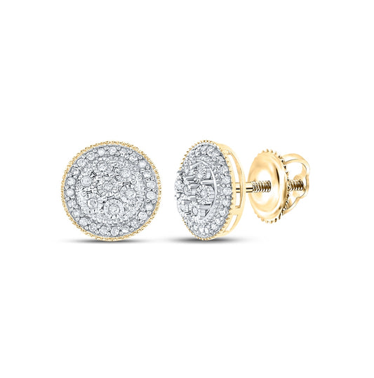 10K Yellow Gold Womens Round Diamond Circle Cluster Earrings 1/6 Cttw