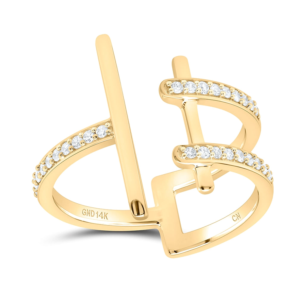 14K Yellow Gold Womens Round Diamond Linear Fashion Ring 1/5 Cttw, Womens Size: 5-10