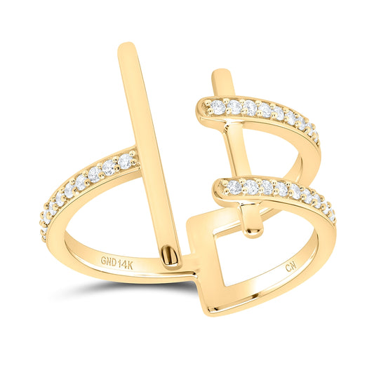 14K Yellow Gold Womens Round Diamond Linear Fashion Ring 1/5 Cttw, Womens Size: 5-10