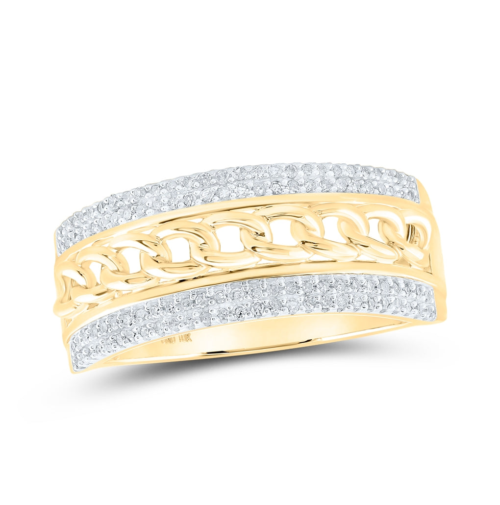 10K Yellow Gold Mens Round Diamond Cuban Link Band Ring 1/3 Cttw, Mens Size: 7-13