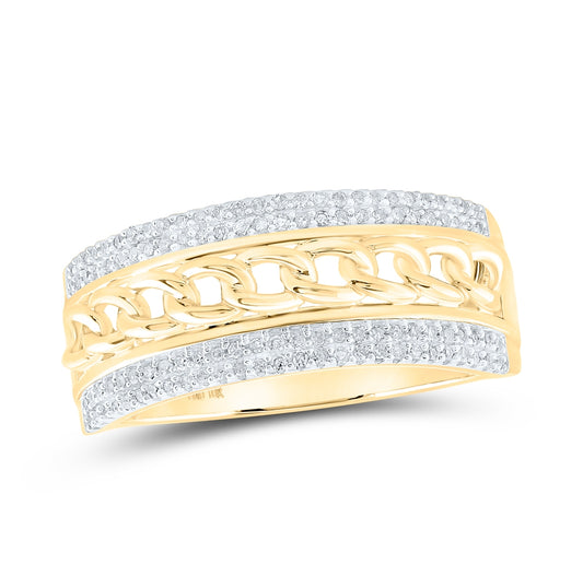 10K Yellow Gold Mens Round Diamond Cuban Link Band Ring 1/3 Cttw, Mens Size: 7-13