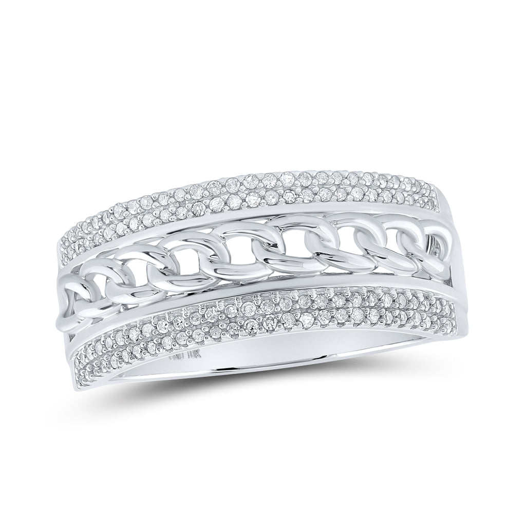 10K White Gold Mens Round Diamond Cuban Link Band Ring 1/3 Cttw, Mens Size: 7-13
