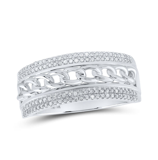 10K White Gold Mens Round Diamond Cuban Link Band Ring 1/3 Cttw, Mens Size: 7-13