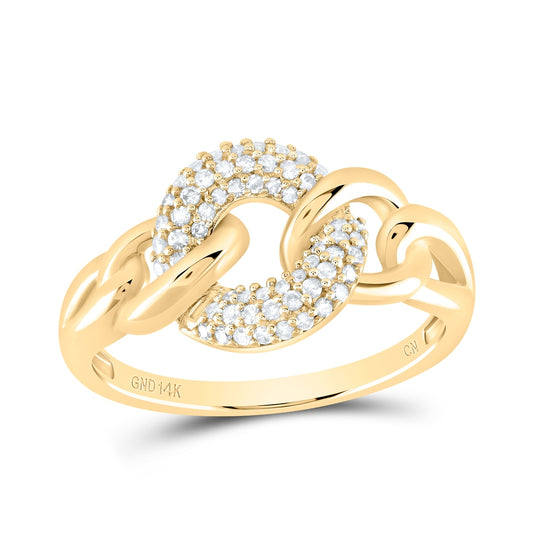 14K Yellow Gold Womens Round Diamond Curb Link Ring 1/5 Cttw, Womens Size: 5-10